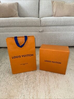 Louis Vuitton Orange Box and Navy-Handle Shopping Bag
